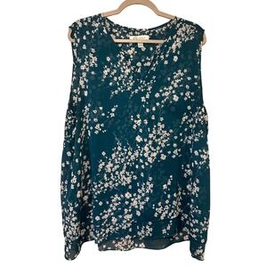 Cristina B Women's XXL Floral Sleeveless‎ Blouse Teal White Career Casual